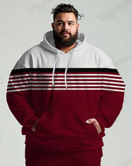 Men's Daily Casual Red Stripe Patchwork Print Big & Tall Hoodie Set