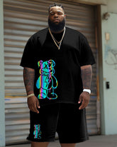 Men's Plus Size Casual Phantom Bear Print T-Shirt Shorts Set