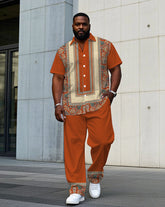 Men's Plus Size Baroque Pattern Symmetrical Short Sleeve Shirt Trousers Suit
