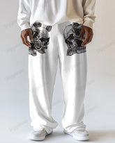 Skull Rose Pattern Men's Loose Big & Tall Straight Long Sweetpants