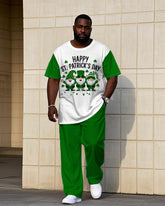 Men's Plus Size St. Patrick's Day Printed Short Sleeve T-Shirt Trousers Suit