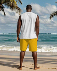 Men's Plus Size Hawaiian California Alphabet Print Tank Shorts Suit