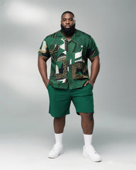 Big & Tall Men's Daily Leisure. Irregular Print Shirt Shorts Suit