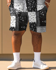 Men's Plus Size Classic Paisley Print Short Sleeve Shirt Shorts Suit