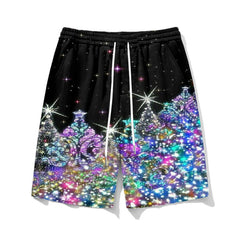 Men's Plus Size Colorful Christmas Tree Print T-Shirt Shorts Suit