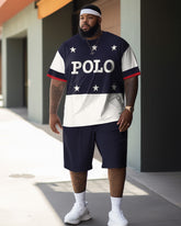 Men's Plus Size Color Matching POLD Two-Piece Set