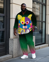 Big Men's Fierce Sad Bear Theme Gradient Effect Long Sleeve Shirt Pants Set