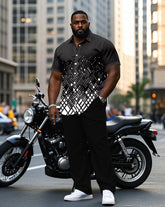 Men's Plus Size Business Gradient Geometric Print Short Sleeve Shirt Trousers Suit