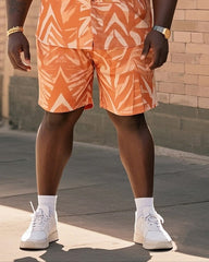 Men's Plus Size Irregular Blade Print Short Sleeve Shirt Shorts Suit