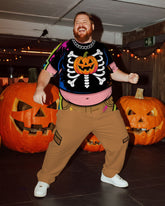 Big & Tall Men's Halloween Pumpkin Skull Belly Cosplay Printed T-Shirt Trousers Suit