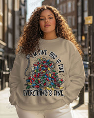 Plus Size I'm Fine. This is Fine. Print Casual Long Sleeve Sweatshirt