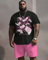 Men's Plus Size Street Casual Graffiti Alphabet Cash Print T-Shirt Shorts Set