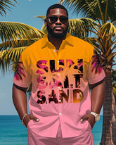 Men's Plus Size Hawaiian Gradient Sun Salt Sand Monogram Print Short Sleeve Shirt