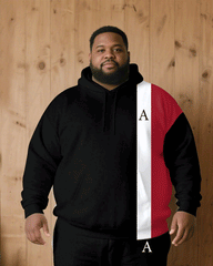 Big & Tall Men Autumn/Winter Casual Black & White & Red Printed Hoodie Suit