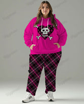 Women's Street Fashion Vintage Heart Skull Print Big & Tall Hoodie Set