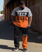 Men's large size letter KEEP GOING short-sleeved trousers two-piece set