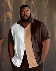 Big Men's 2 Piece Outfit Color Matching Short Sleeve Walking Set