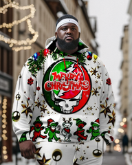Men's Plus Size Merry Christmas Skull Hoodie and Pants Set of Two
