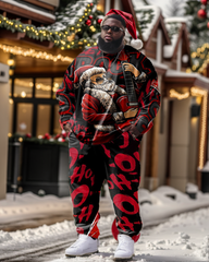 Men's Big and Tall 2 Piece Sweatsuit Hip Hop Santa Sweatshirt & Pants