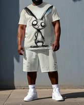 Big & Tall Men's Sleepy Rabbit Illustration Print Casual Breathable Short-Sleeve T-shirt Shorts Set