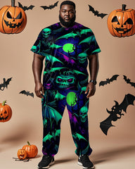 Halloween Colorful Bat Short-sleeved T-shirt Men's Plus-size Suit