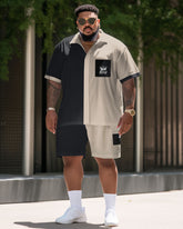 Big Guy's Casual Color Matching Simple Retro Street Short Shirt Shorts Set