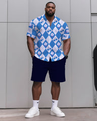 Big & Tall Men's Daily Casual Diamond Cherry Print Shirt Shorts Suit