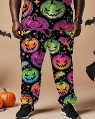 Halloween Pumpkin Casual Short-sleeved T-shirt Big Men's Set