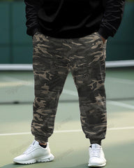 Fashion Camouflage Stitching Men's Plus Size Sweatshirt Two-piece Set