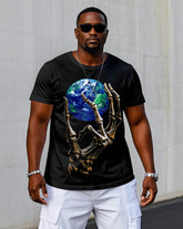 Men's Plus Size Street Fashion Domination Earth Pattern Print Short Sleeve T-Shirt