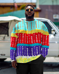 Abstract Geometric Print Men's Plus Size Long Sleeve T-shirt