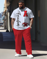Men's Big and Tall Letter Print Short Sleeve T-shirt and Pants Casual Set