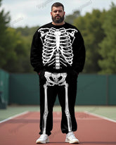 Front And Back Human Skull Print Big Men's Sweatshirt Two-Piece Set