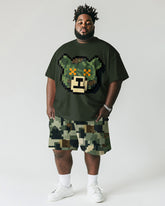 Men's Plus Size Camouflage Colorblock Pixel Bear Print Short Sleeve T-Shirt Shorts Suit