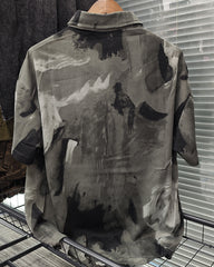 M-3XL Daily Casual L Gray Green Abstract Brush Print Shorts Suit