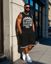 Big Men's Sport Fashion Funny Sayings & Football Printed Basketball Vest and Shorts Set