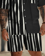 Men's Plus Size Daily Casual Geometric Stripe Print Shirt Shorts Suit