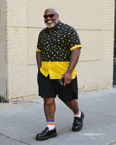 Big & Tall Men's Daily Leisure. High-grade Polka Dot Yellow Black Printed Shirt Shorts Suit