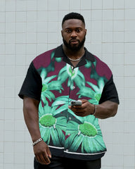 Big & Tall Men's Daily Leisure. Vintage Floral Gradient Shirt Shorts Suit