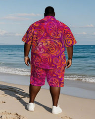 Men's Plus Size Hawaiian Rose Paisley Print Shirt Shorts Suit