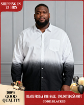 Men's Plus Size Landscape Ink White & Black Gradient Contrast Long Sleeve Lapel Shirt