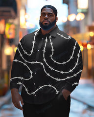 Men's Plus Size Casual Long Sleeve Shirt With Spiny Pattern Lapel