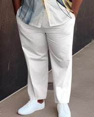White Men's Ombre Art Plus Size Short Sleeve Walking Set