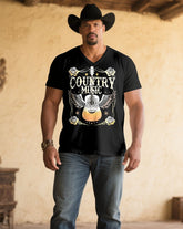 Men's Plus Size Black Western Denim Music Print V-Neck Short Sleeve T-Shirt