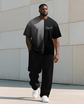 Men's Plus Size Gradient Color Block BE GOOD Letter Print T-shirt Trousers Suit