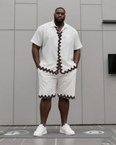 Big & Tall Men's Bohemian Irregular Wave Short Sleeve Shirt Shorts Suit