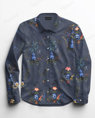 Fashion Jazz Vase Print Long Sleeve Lapel Shirt Men's Plus Size
