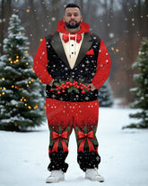 Big Men's Christmas Colorblock Bow Suit Cosplay Printed Hoodie Set