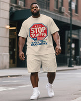 Big Men's National Theme STOP TARIFFS Printed 2-piece Short Sleeve T-Shirt Shorts Suit