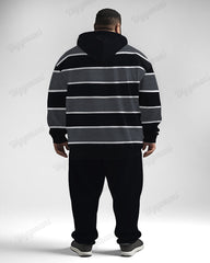 Men's Classic Tricolor Stripe Plus Size Hoodie Suit
